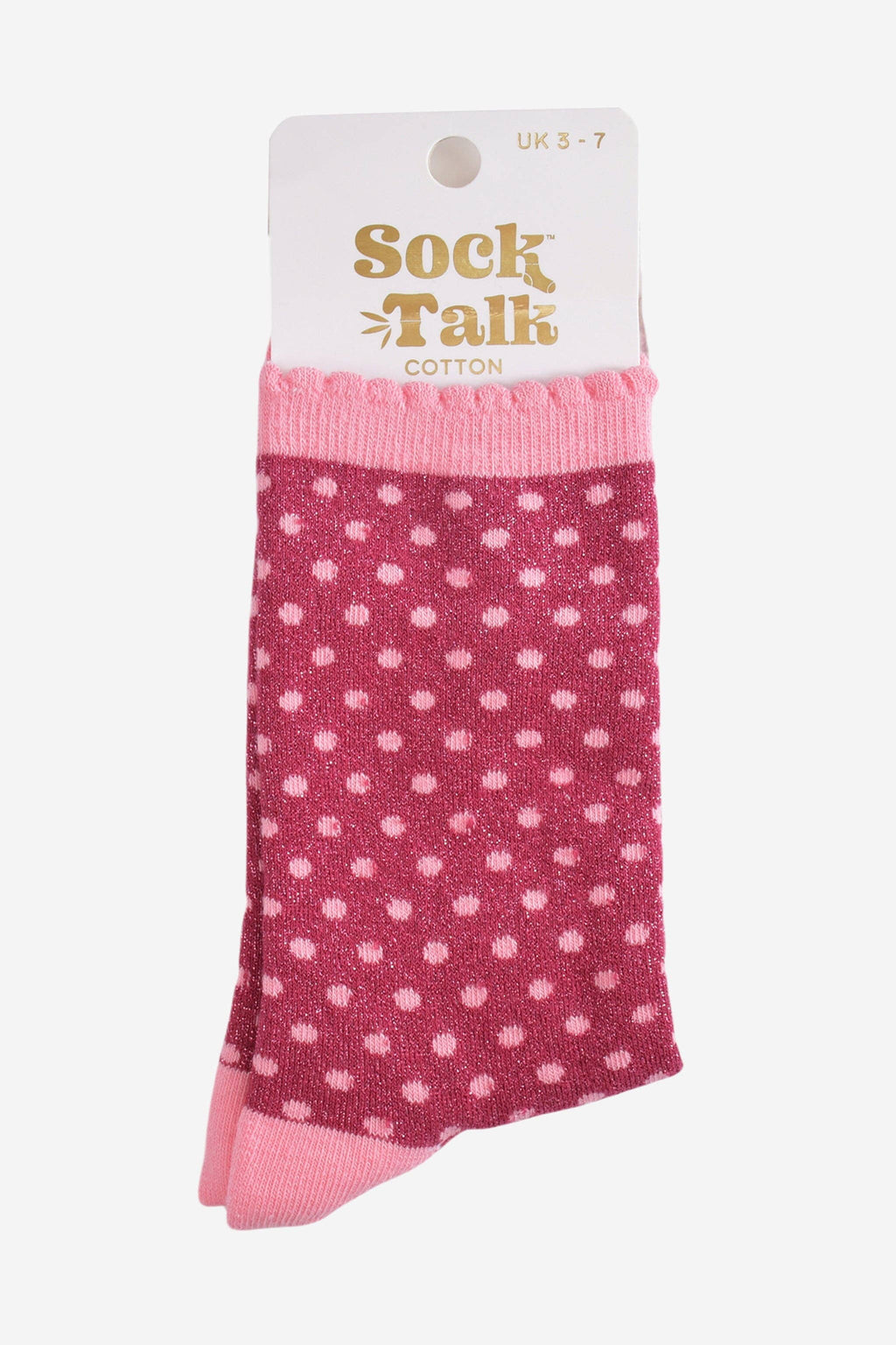 Sock Talk - Women's Glitter Socks - Berry/Pink, Small Polka Dot