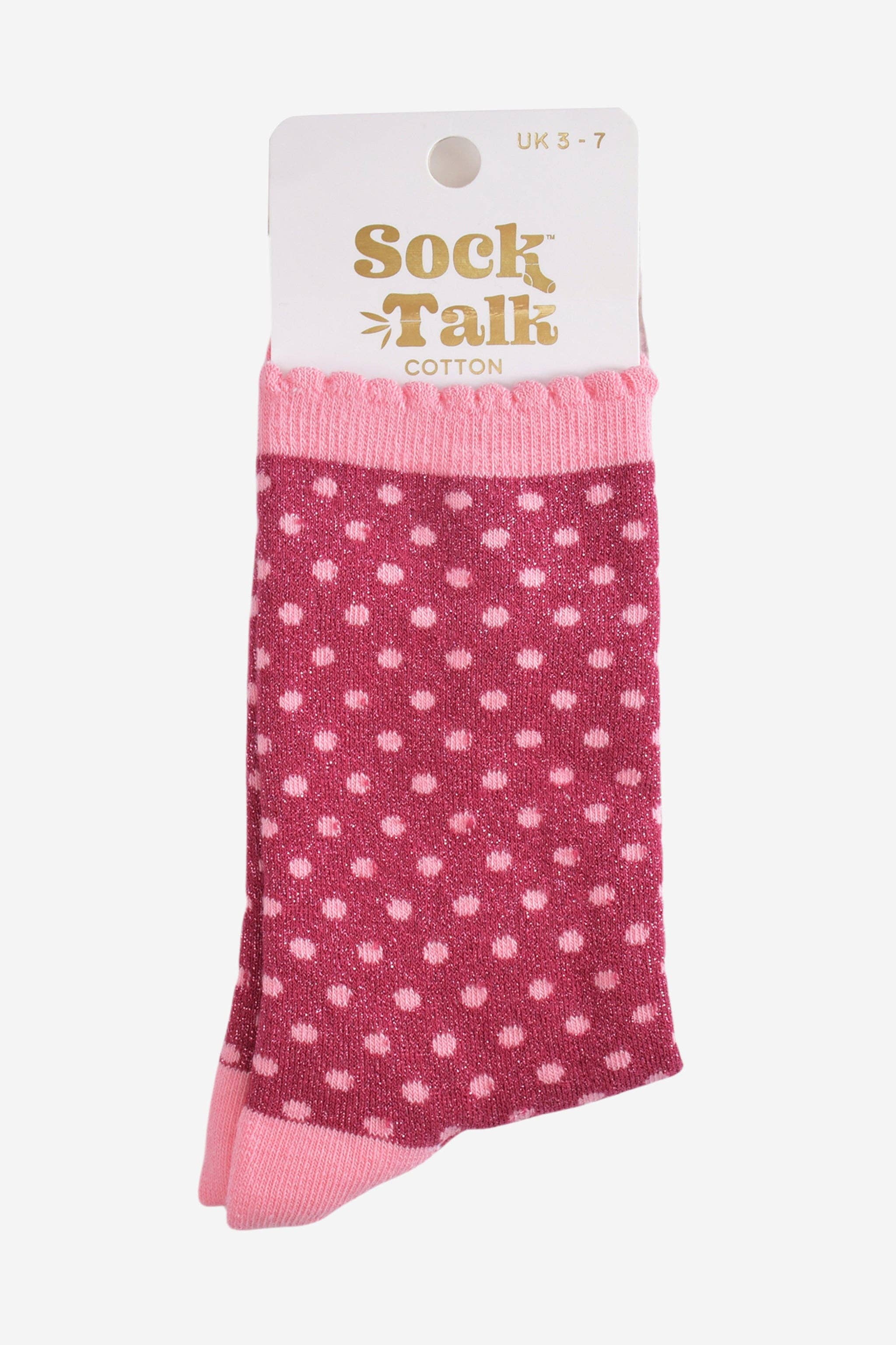 Sock Talk - Women's Glitter Socks - Berry/Pink, Small Polka Dot