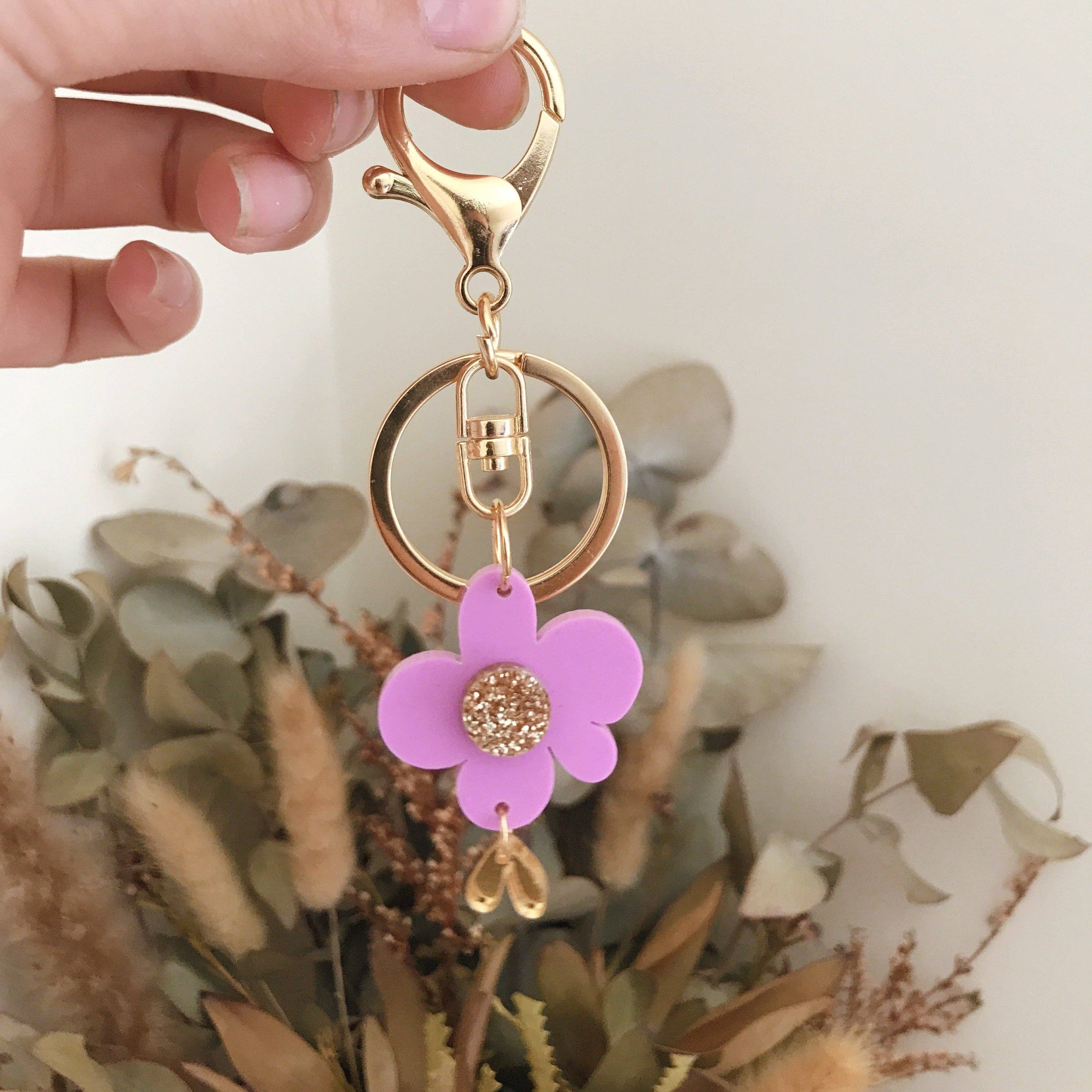 Foxie Collective - Flower Keyring | Lilac + Gold glitter
