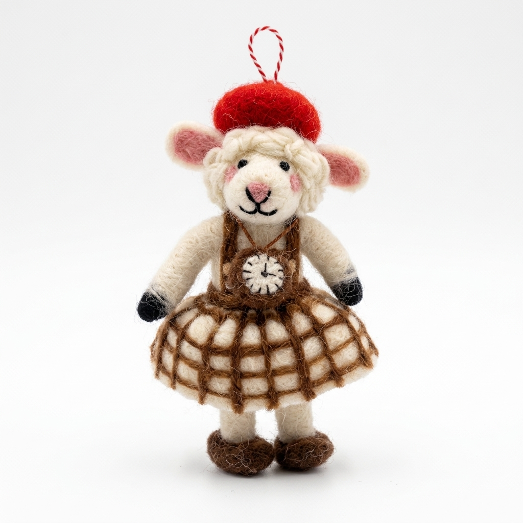 NAMASTE ARTISANS - Parisian Timekeeper Sheep Wool Felt Christmas Ornament
