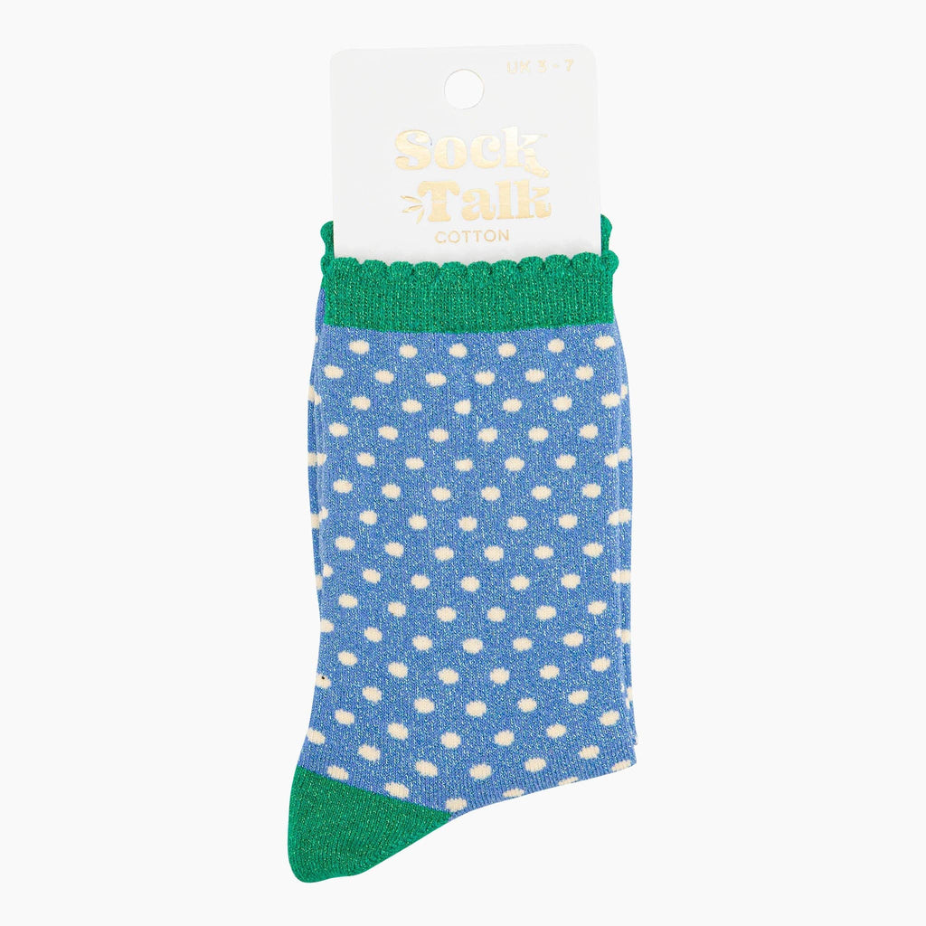 Sock Talk - Polka Dot Cotton Glitter Socks in Blue/Green