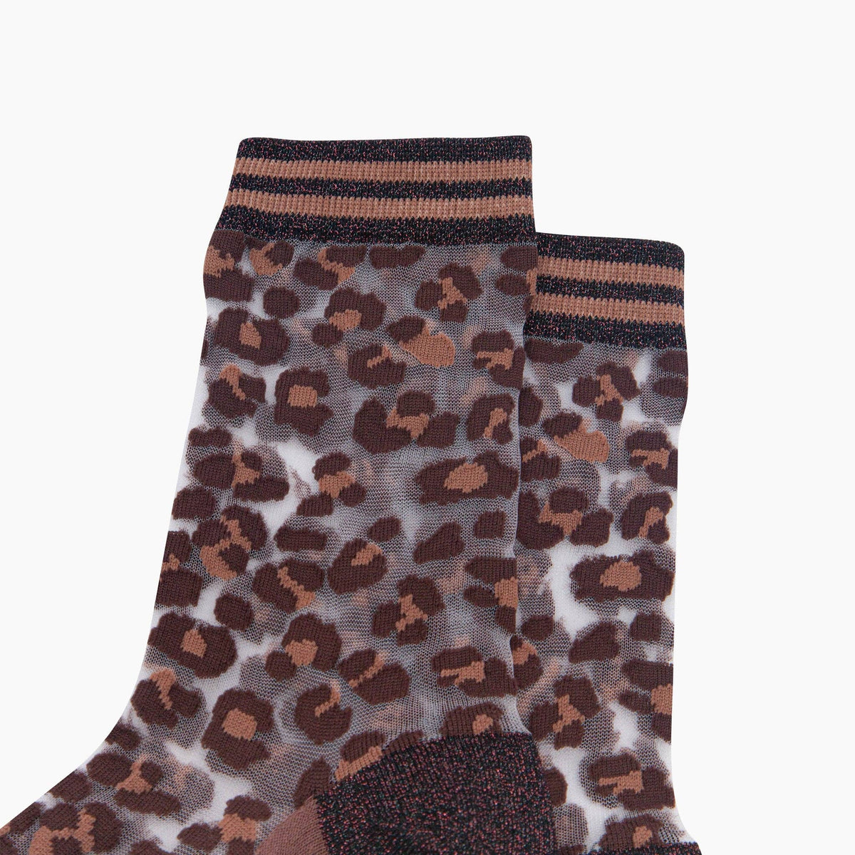Sock Talk - Leopard Print Sheer Socks in Brown