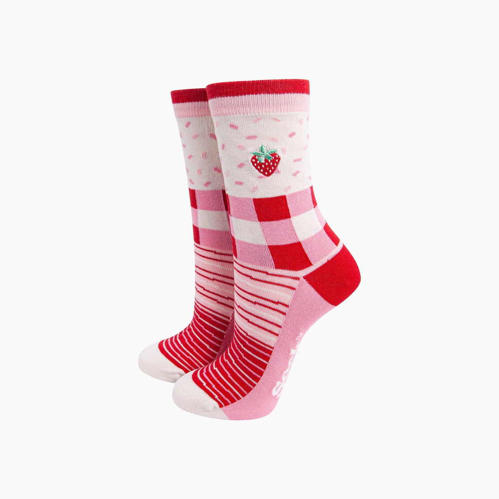 Sock Talk - Embroidered Strawberry Combed Cotton Socks in Pink