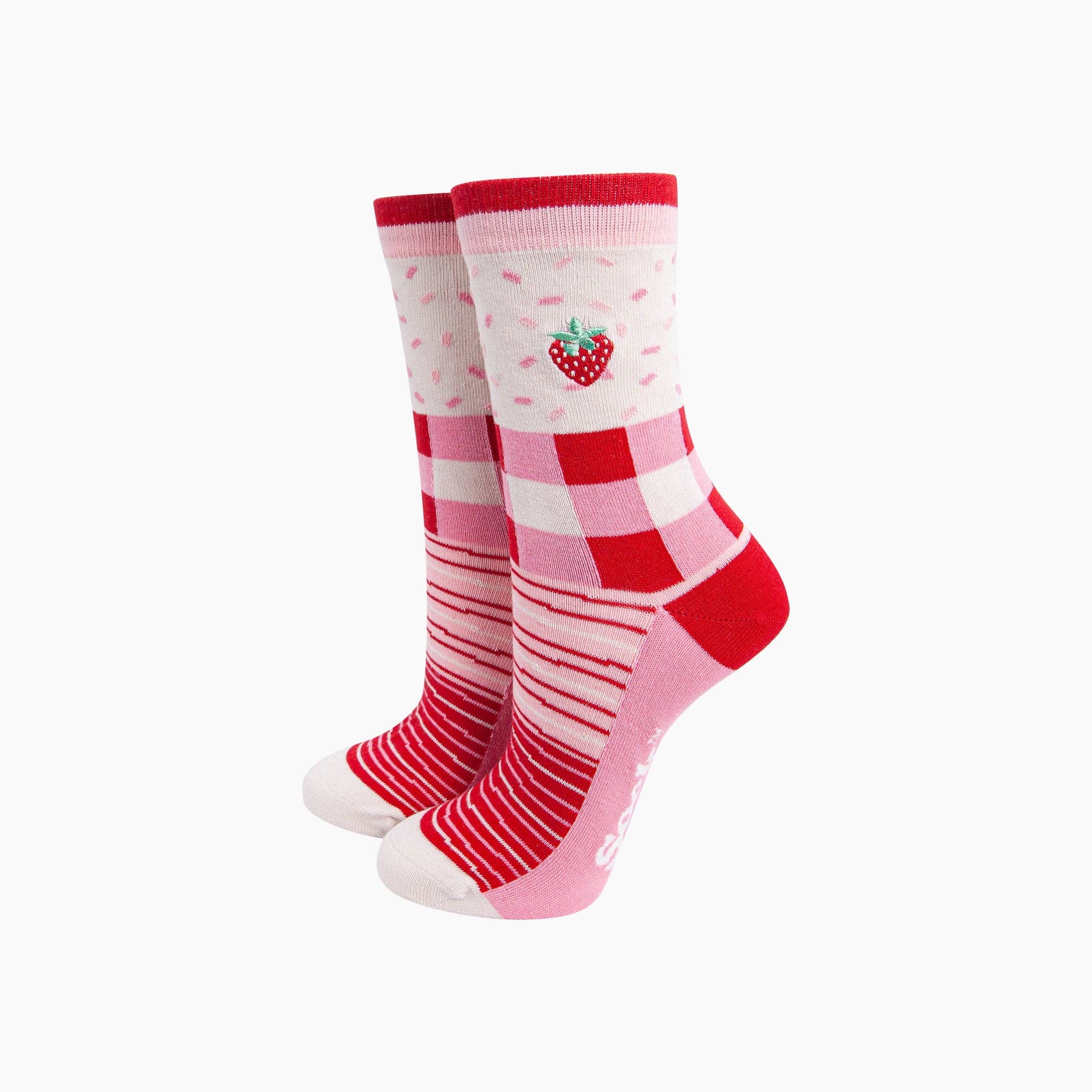 Sock Talk - Embroidered Strawberry Combed Cotton Socks in Pink