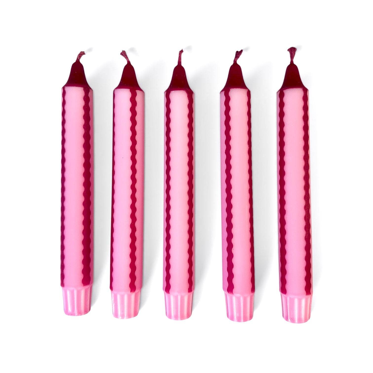 Florrie and Wren - Pink and deep red Hand Dipped scallop stripe dinner candles