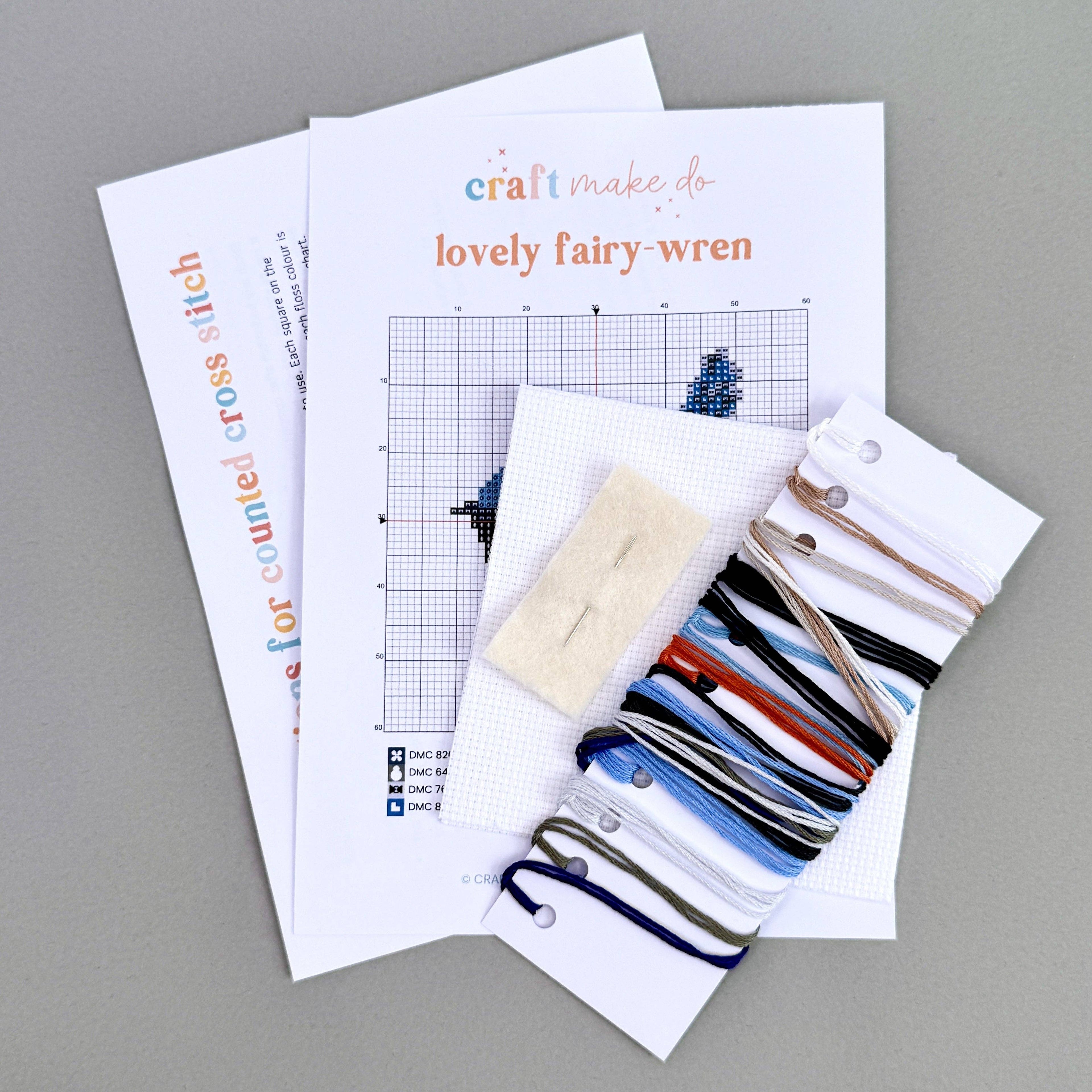 Craft Make Do - Lovely Fairy-wren Counted Cross Stitch Kit