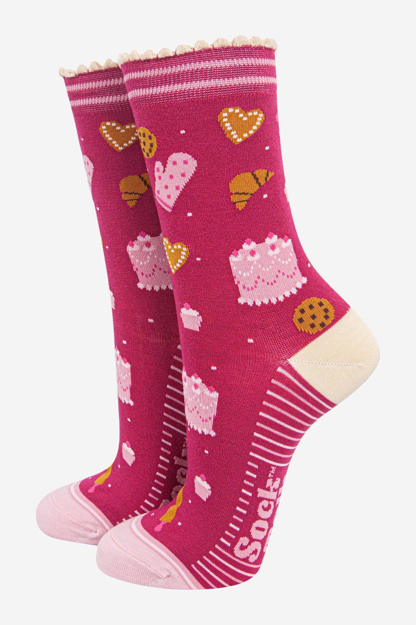 Sock Talk - Women's Bamboo Socks - Raspberry/Light Pink, Baking