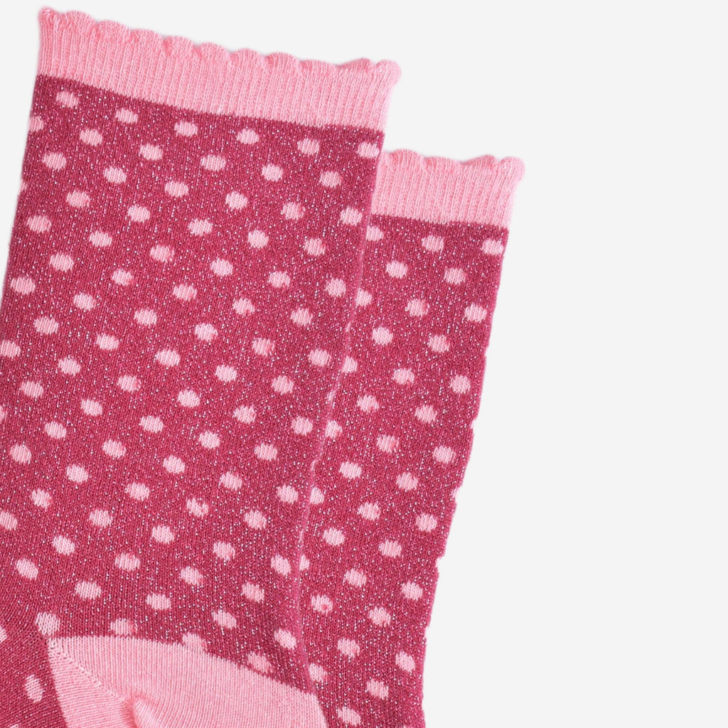 Sock Talk - Women's Glitter Socks - Berry/Pink, Small Polka Dot