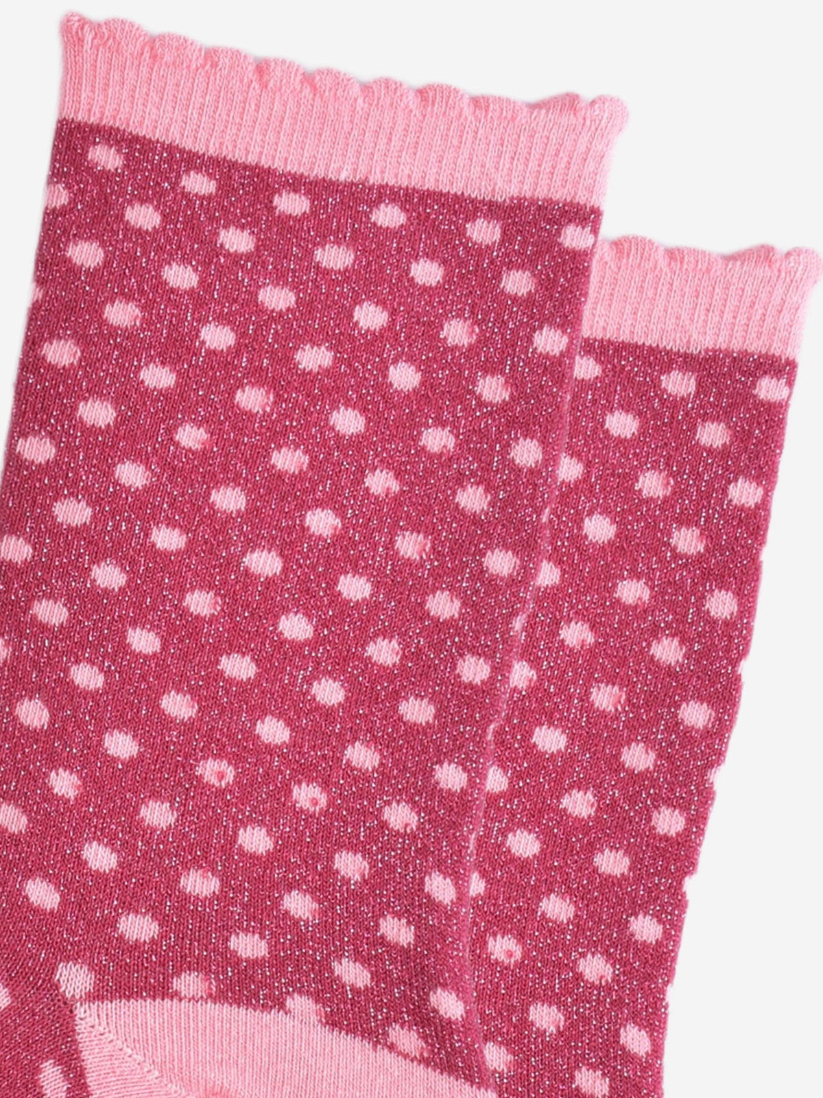 Sock Talk - Women's Glitter Socks - Berry/Pink, Small Polka Dot