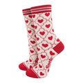 Sock Talk - Women's Bamboo Socks - Cream/Red, Heart Ribbon