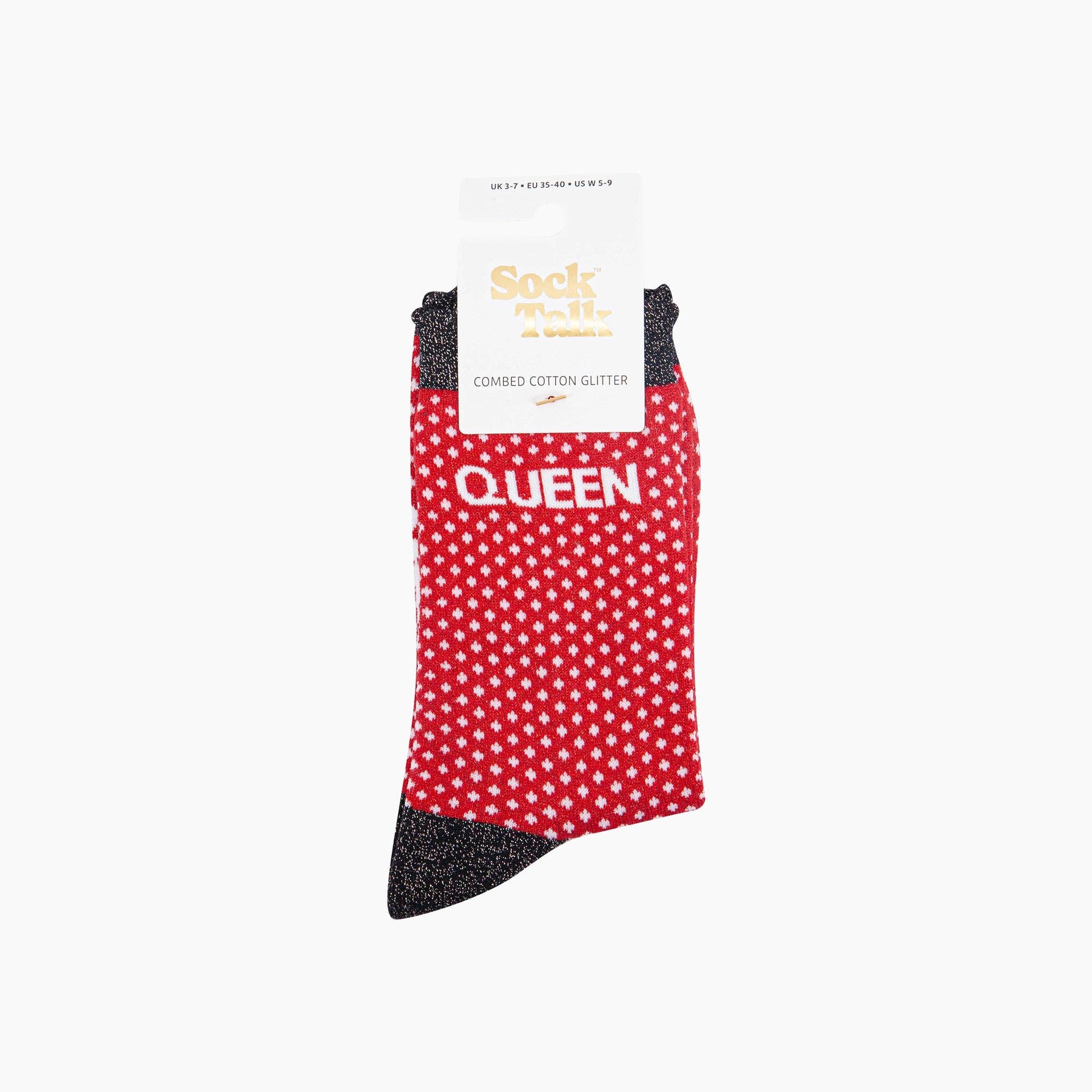 Sock Talk - Queen Spotted Combed Cotton Glitter Socks in Red
