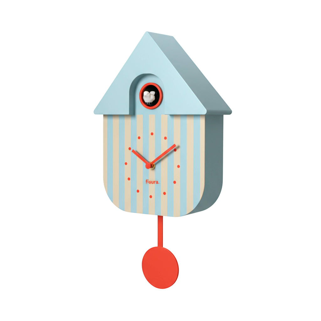 Fisura - Cuckoo house clock with blue and beige stripes
