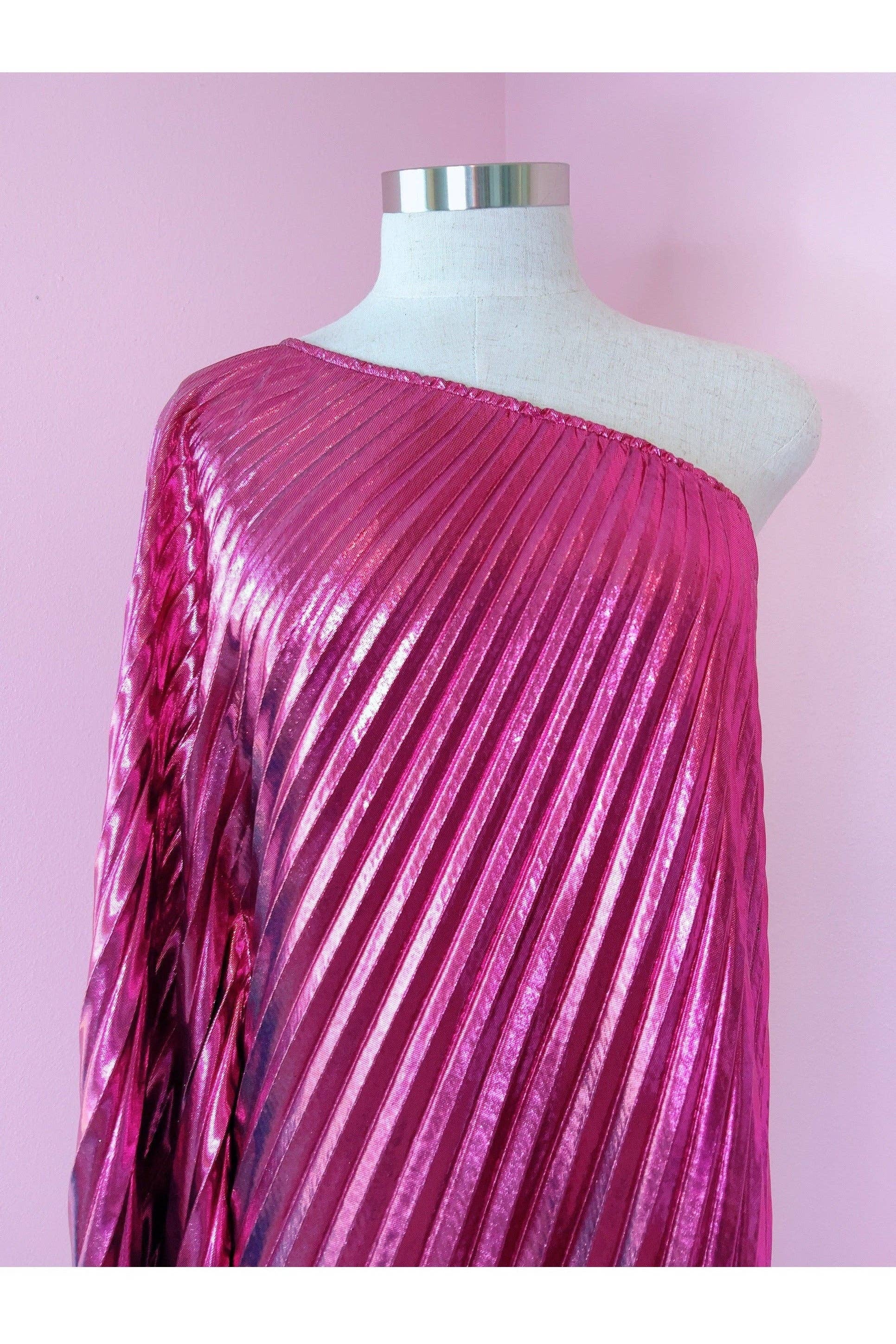 Audrey K Fashions - Pink Metallic Vibrant One Shoulder Designer Summer Dress