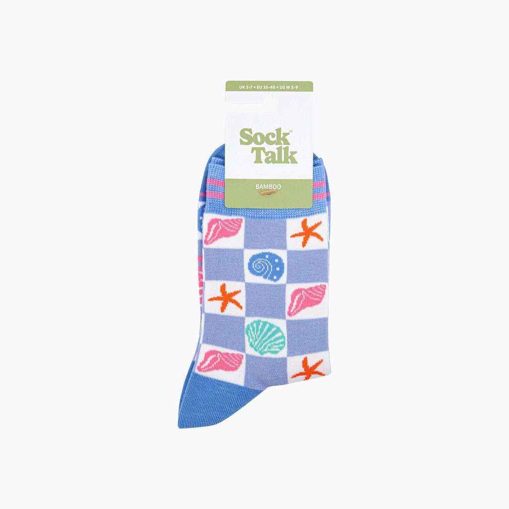 Sock Talk - Seashell Checkerboard Bamboo Socks in Blue