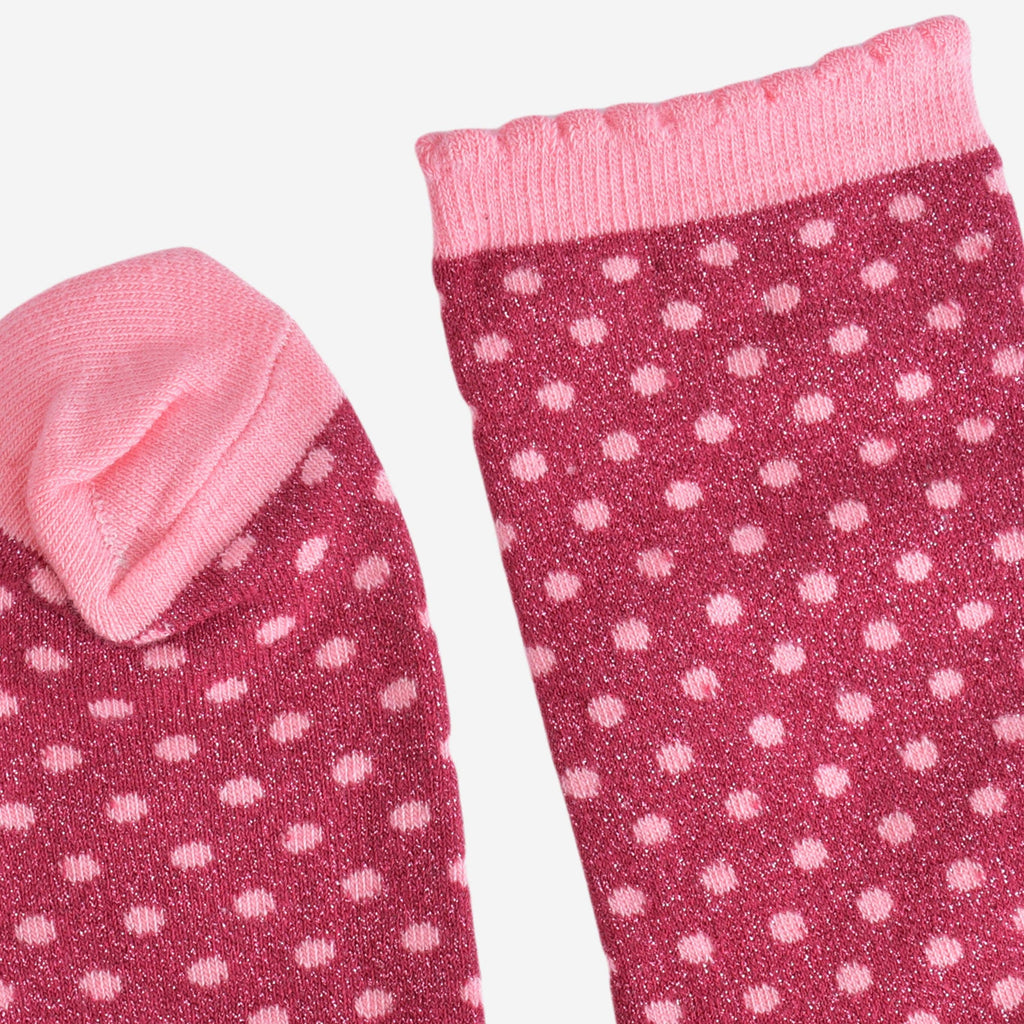 Sock Talk - Women's Glitter Socks - Berry/Pink, Small Polka Dot