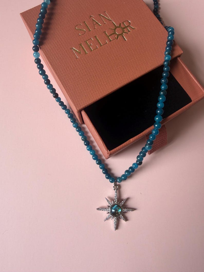 Blue apatite necklace with gift box