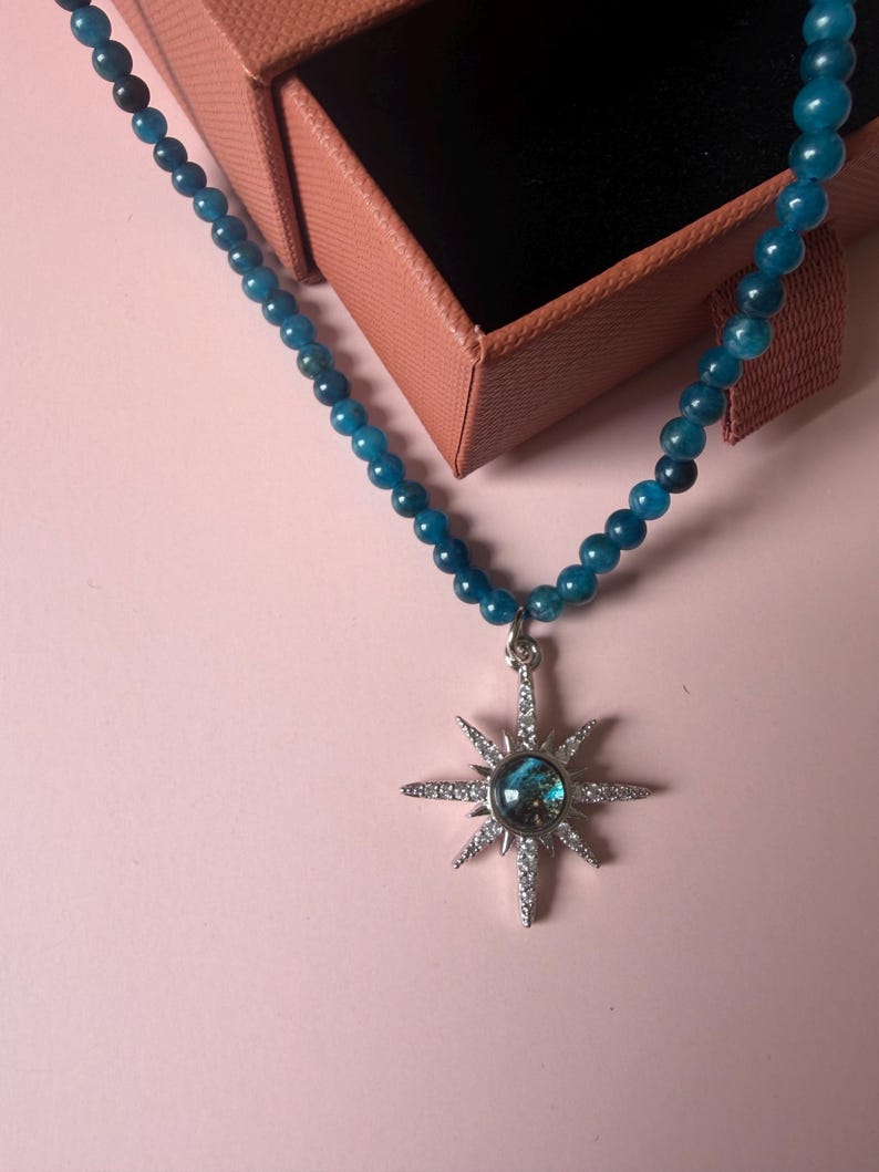 Blue apatite bead necklace with star charm