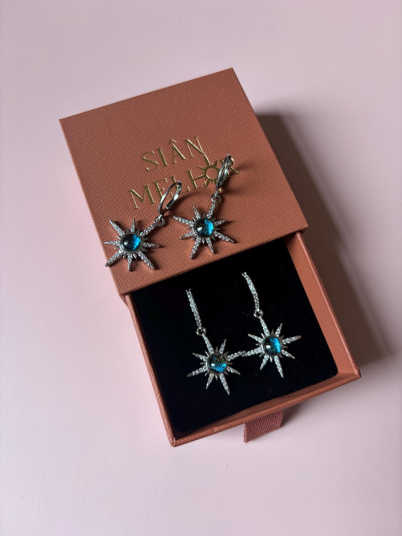 Blue star earrings in gift box