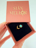 Gold moon and blue opal ring in Sian Mellor gift box