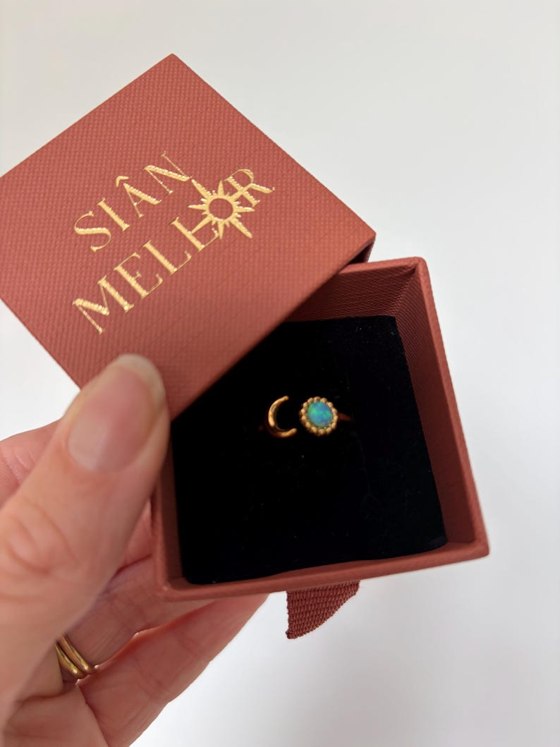 Moon and opal ring in terracotta box