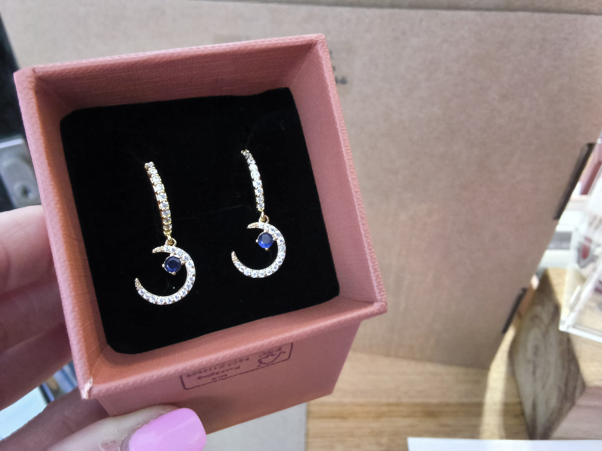 Sparkle Crescent Moon Huggie Hoops